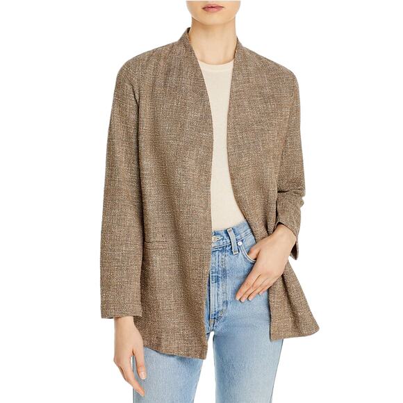 Eileen Fisher Driftwood Cotton Slub Tweed Open Front Blazer Jacket - Picture 1 of 12